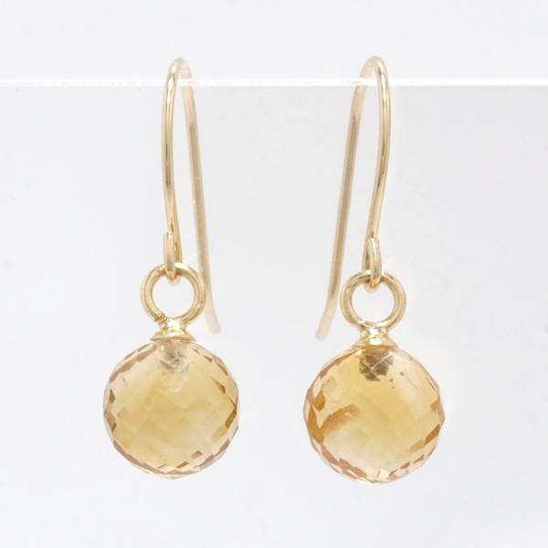 ピアス フックピアス シトリン 天然 6mm 黄水晶 ミラーボールカット 18