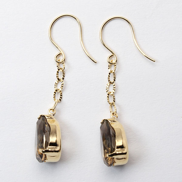 スモーキークォーツ ピアス フックピアス チェーンピアス k18 18k 18金 イエローゴールド ロングピアス 送料無料 ユニセックス 男女兼用 プレゼント ギフト puの画像