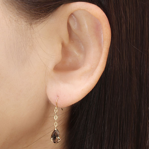スモーキークォーツ ピアス フックピアス チェーンピアス k18 18k 18金 イエローゴールド ロングピアス 送料無料 ユニセックス 男女兼用 プレゼント ギフト puの画像