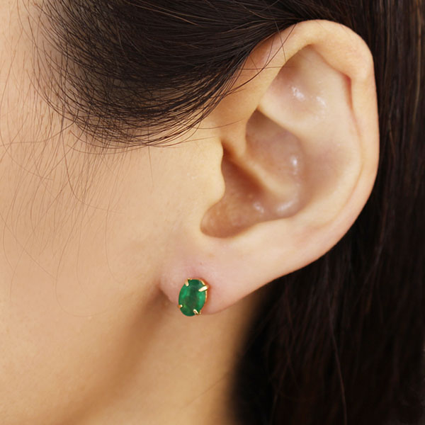 ピアス エメラルド k18 18k 18金 イエローゴールド シンプル 高品質 一