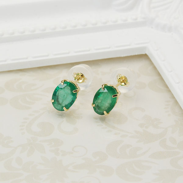 ピアス エメラルド k18 18k 18金 イエローゴールド シンプル 高品質 一