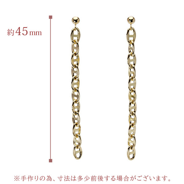 ピアス チェーンピアス k18 18k 18金 イエローゴールド スタッドピアス ロングピアス 地金ピアス 送料無料 ユニセックス 男女兼用 普段使い プレゼント puの画像