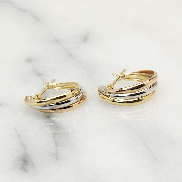 ピアス スリーカラー フープピアス k18 18金 18k イエローゴールド ピンクゴールド プラチナ pt900 地金 遮断式ピアス ユニセックス 男女兼用 プレゼント puの画像