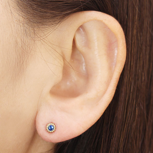 サファイア ピアス スタッドピアス k18 18金 18k イエローゴールド シンプル カジュアル 男女兼用 ユニセックス 9月誕生石 プレゼント ギフト 自分買い puの画像