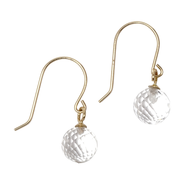 ピアス フックピアス ホワイトクォーツ 天然 6mm ミラーボールカット