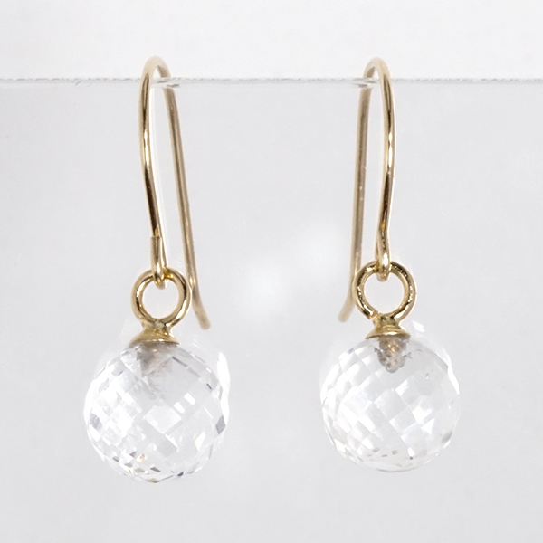 ピアス フックピアス ホワイトクォーツ 天然 6mm ミラーボールカット