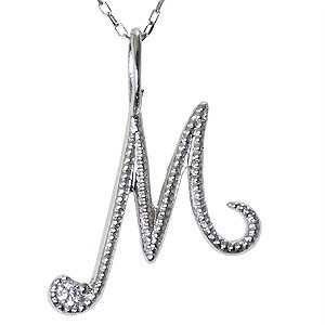 イニシャルM ペンダントネックレス ダイヤモンド 0.01ct k10 ホワイト