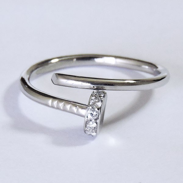ダイヤモンド リング k18 ホワイトゴールド クリア 0.06ct 釘 くぎ