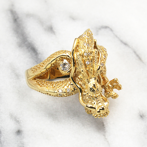 ダイヤモンドリング リング 指輪 レディース 18金 k18 18k イエローゴールド ダイヤ ダイヤモンド 0.24カラット 太め ドラゴン 龍 辰 竜 プレゼント ギフト pu | ブランド登録なし | 07