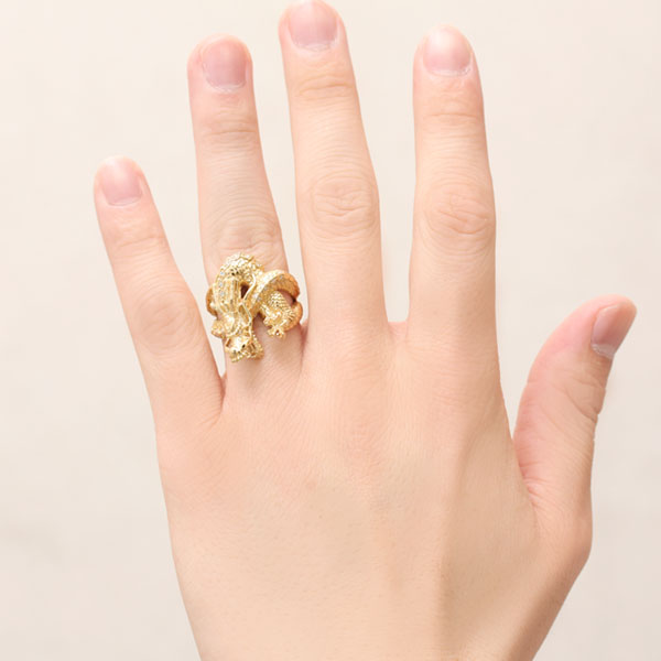 ダイヤモンドリング リング 指輪 レディース 18金 k18 18k イエローゴールド ダイヤ ダイヤモンド 0.24カラット 太め ドラゴン 龍 辰 竜 プレゼント ギフト pu | ブランド登録なし | 01