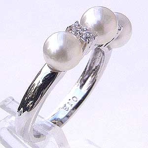 真珠:指輪:あこや本真珠:リング:ダイヤモンド0.13ct:パール:ピンクホワイト系:5mm:K18WG:ホワイトゴールド