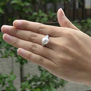 パール 指輪 真珠 リング 南洋白蝶真珠 ダイヤモンド0.16ct プラチナ