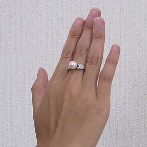 あこや本真珠:リング:ダイヤモンド0.12ct:パールピンクホワイト系:9mm:K18WG:ホワイトゴールド