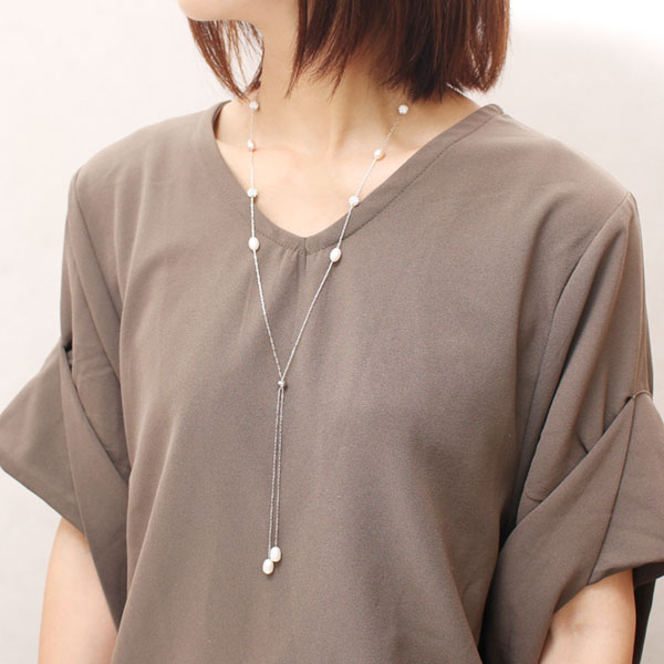 ロングネックレス パールネックレス ステーションネックレス レディース 淡水真珠 淡水パール 7-9mm ライス型 約80cm マルチカラー プレゼント ギフト | ブランド登録なし | 02