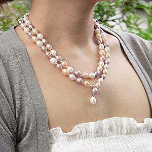 真珠　大粒パール　10mm～　マルチカラー　約61cmシルバー　ロングネックレス 南洋 大粒バロックパール マルチカラー 10㎜ パールネックレス