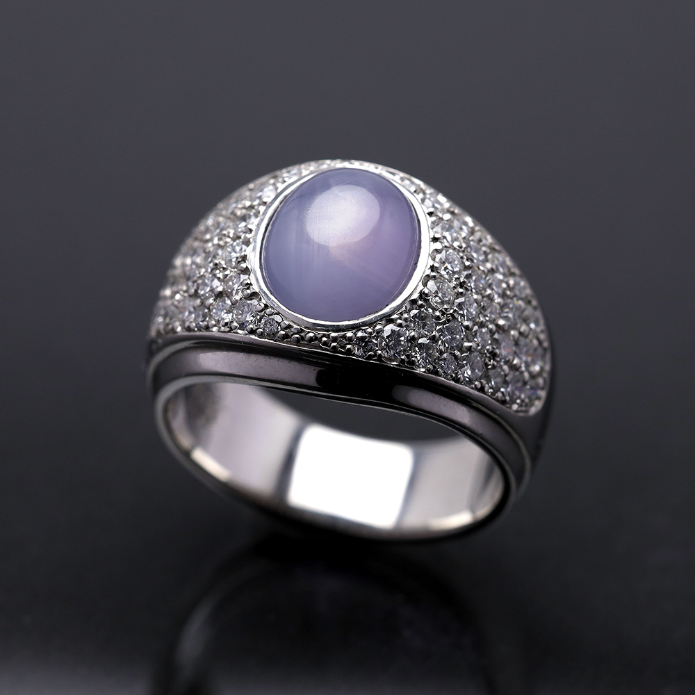 スターサファイア ダイヤモンド リング プラチナ pt900 幅広 スター