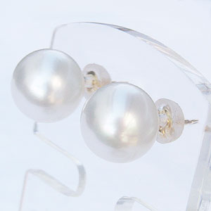 パール ピアス 18金 18k 真珠 南洋白蝶真珠 ホワイト系 10mm スタッド 