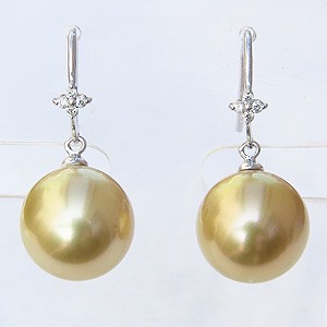 パール ピアス 18金 真珠 ゴールデンパール 南洋白蝶真珠 11mm