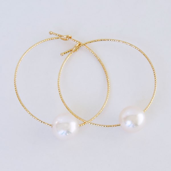 パール ピアス 18金 18k 2WAY フープピアス 揺れる ゆれる あこや本