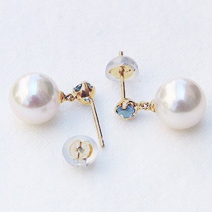 パール ピアス 18金 18k あこや本真珠 8.5mm アクアマリン 3月誕生石