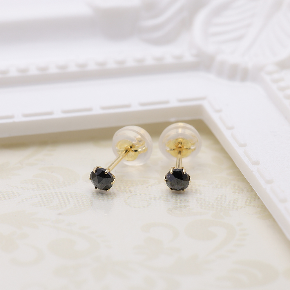 ブラックダイヤモンド ピアス スタッド 計0.20ct ローズカット k18