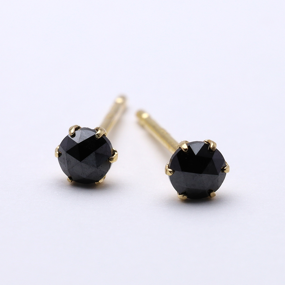 ブラックダイヤモンド ピアス スタッド 計0.20ct ローズカット k18