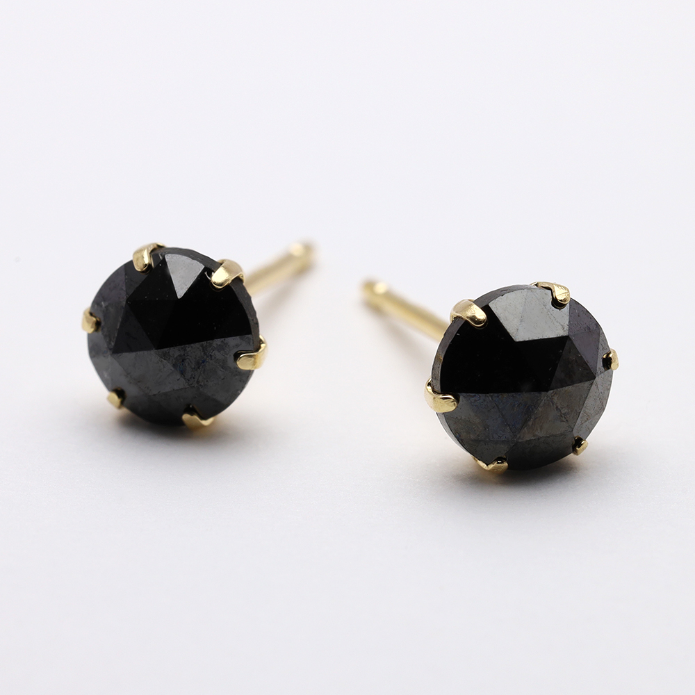 ブラックダイヤモンド ピアス スタッド 計1.00ct ローズカット k18