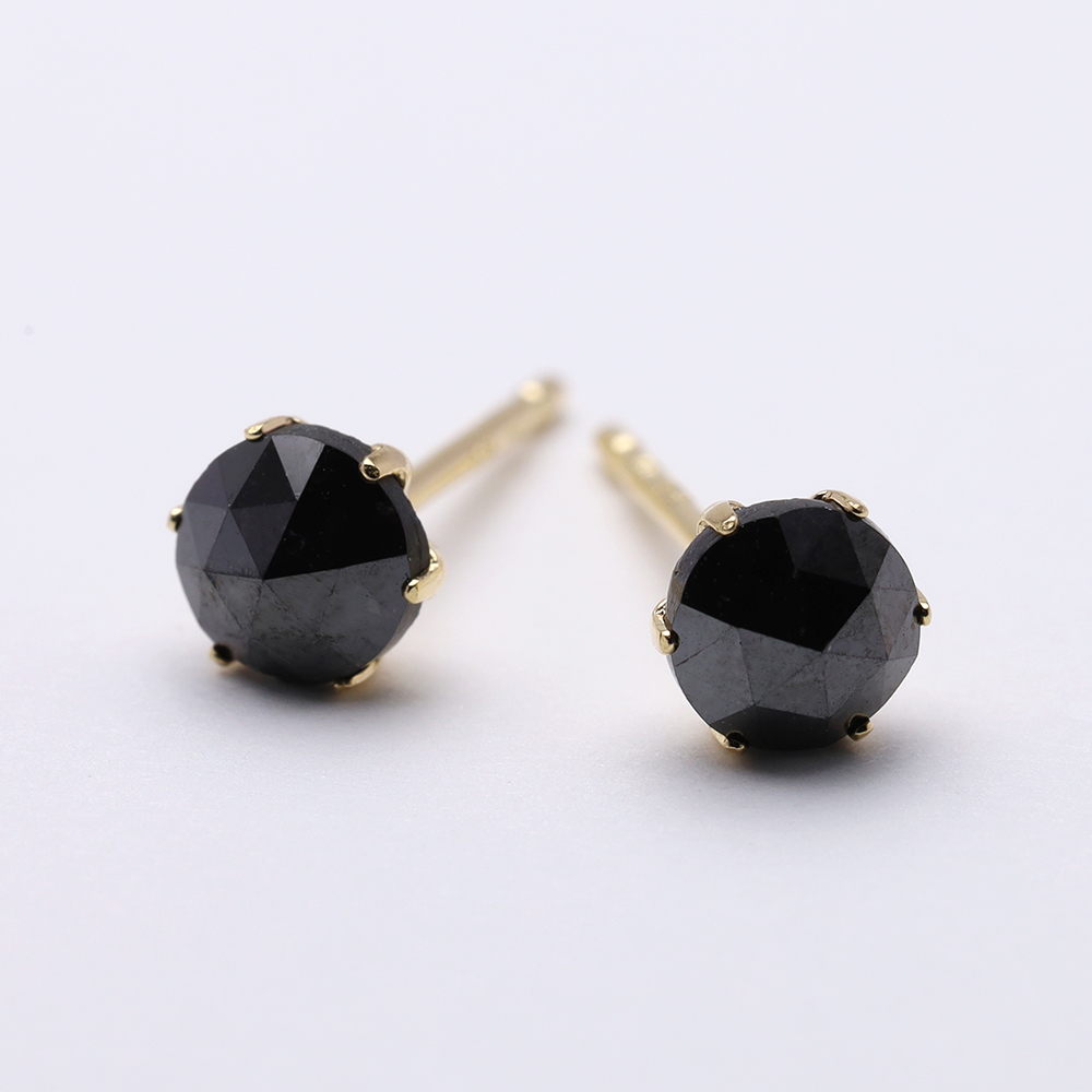 ブラックダイヤモンド ピアス スタッド 計0.50ct ローズカット k18