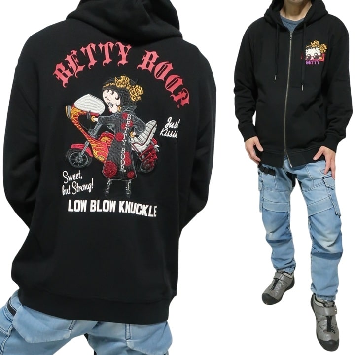 ベティーブープ ベティブープ ジップパーカー ヤンキー 刺繍 BETTY BOOP ローブローナックル/LOW BLOW KNUCKLE 裏パイル地 ライダー/バイク_1