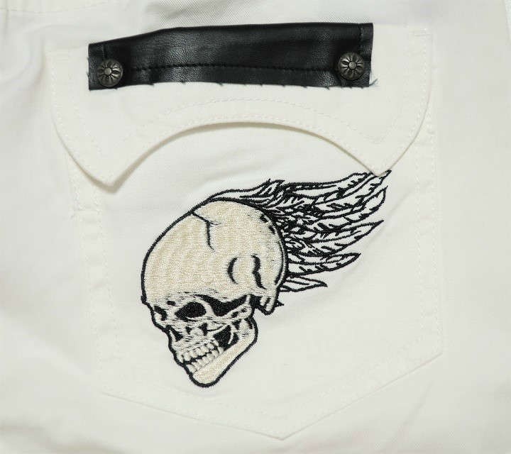 SKULL スカル ドクロ ハーフパンツ ジーンズ メンズ ホワイト SKULL スカル ドクロ ハーフパンツ ジーンズ メンズ ホワイト