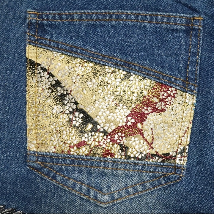ジーンズ メンズ 刺繍 和柄 龍/竜/ドラゴン/上り鯉/昇り鯉 金襴 ジーンズ メンズ 刺繍 和柄 龍/竜/ドラゴン/上り鯉/昇り鯉 金襴