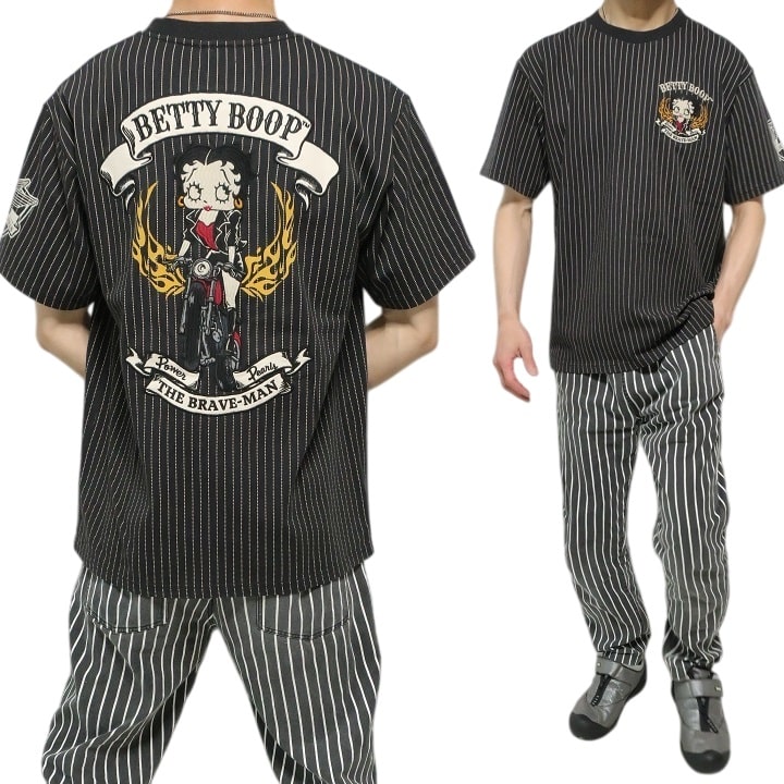 奇妙 ベティちゃん　バイク ビックプリント　Tシャツ BETTY BOOP（ベティ ブープ） ベティーブープ コラボ ブレイブマン T