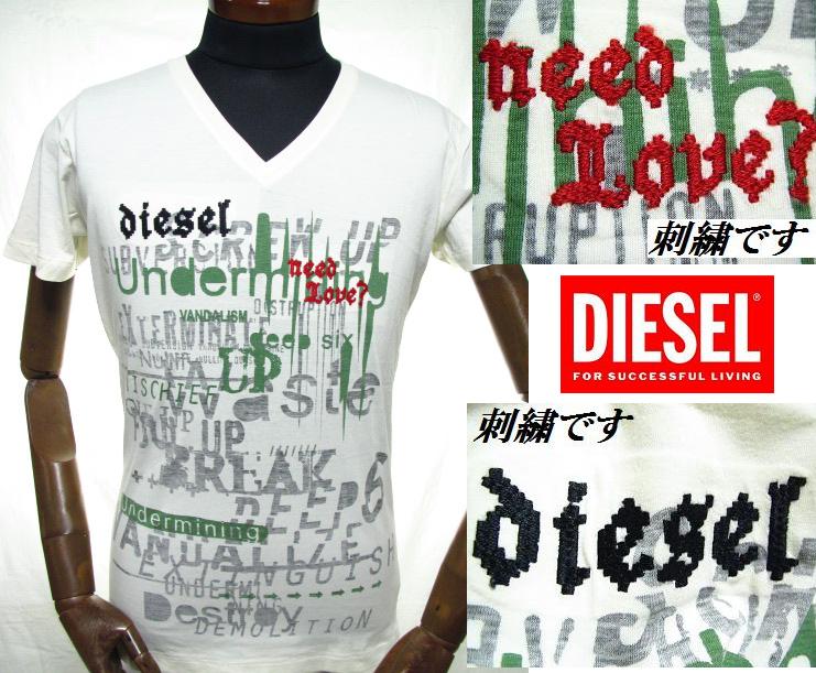 DIESEL ロゴ刺繍 半袖Tシャツ DIESEL ディーゼル Tシャツ メンズ 半袖 刺繍ロゴ カットソー