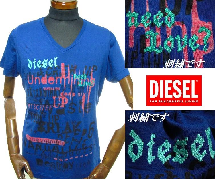 ディーゼル DIESEL Tシャツ メンズ 半袖 刺繍ロゴ カットソー アウトレット