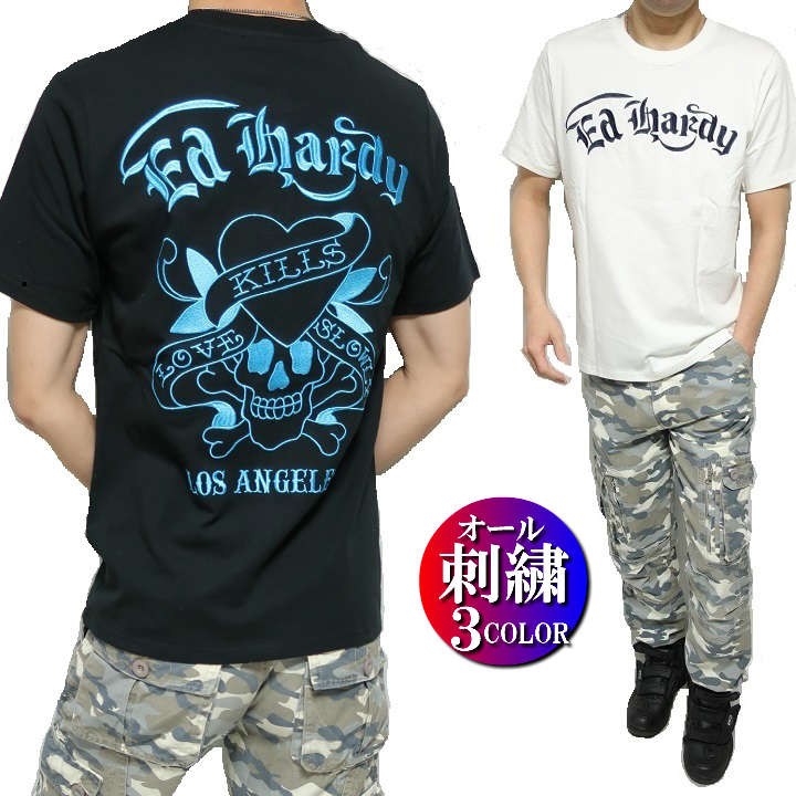 Ed Hardy フルジルコニアスカールTシャツ Ed Hardy エドハーディー ed hardy Tシャツ メンズ オール/刺繍