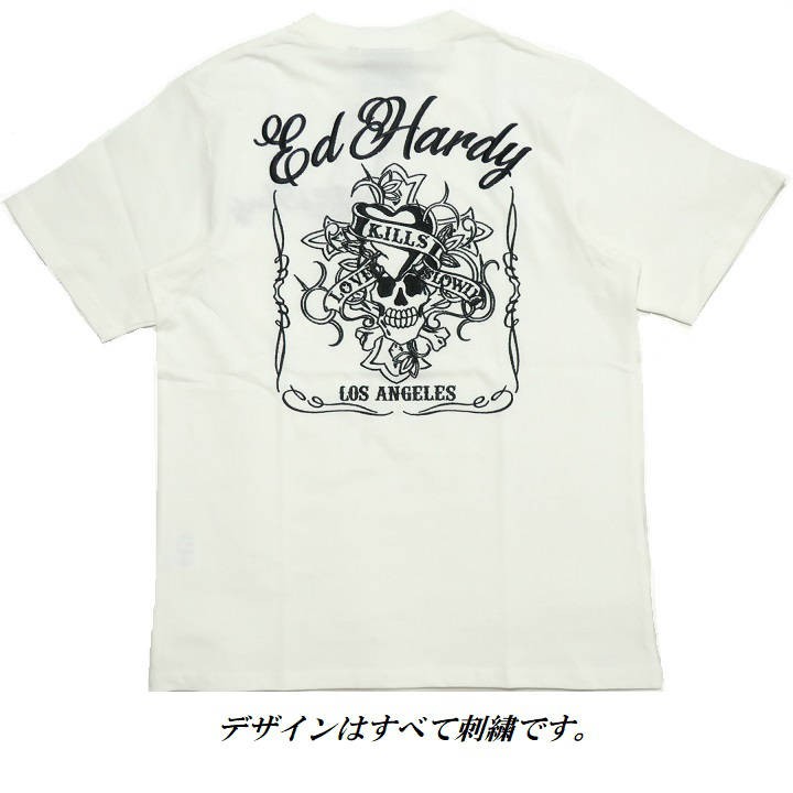 エドハーディー ed hardy Tシャツ メンズ スカル/ラブキル 刺繍 ポケット 半袖 ブラック...