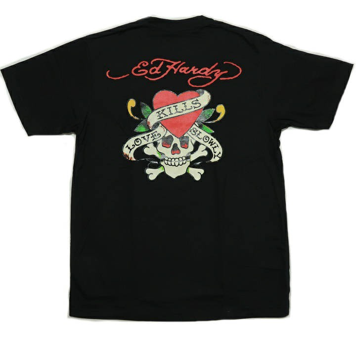 エドハーディー ed hardy Tシャツ メンズ 背中/ラブキル/スカル/ドクロ 半袖 ブラック/ホワイト サイズM-XL｜shinkirohjacket｜02