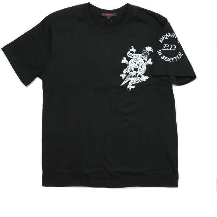 エドハーディー ed hardy Tシャツ メンズ モノクロ/ナイフ/スカル/ドクロ 半袖 ブラック...