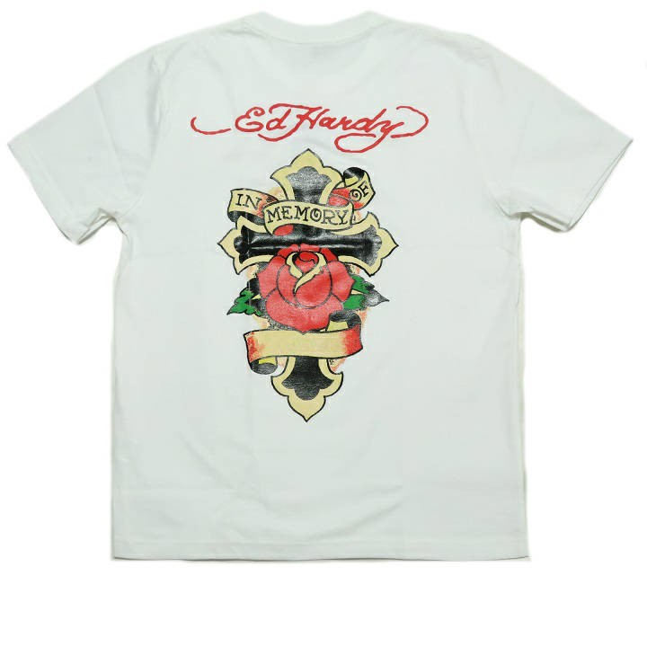 エドハーディー ed hardy Tシャツ メンズ 十字架/薔薇/ローズ 半袖 ブラック/ホワイト サイズM-XL