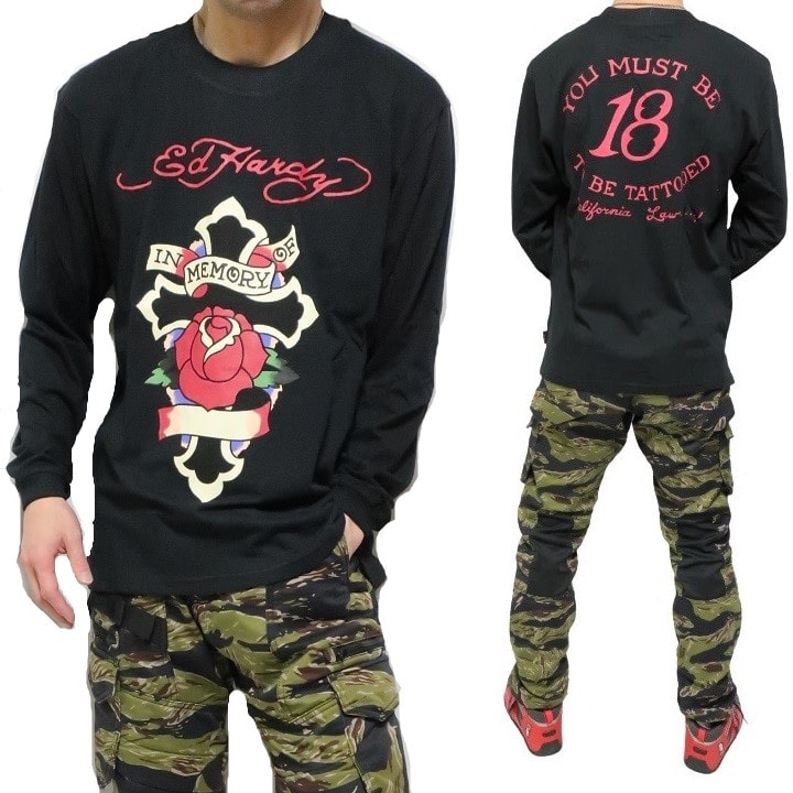 ED HARDY フード付き　ベロア　半袖　M ネイビー　y2k アーカイブ Ed Hardy エドハーディー ed hardy Tシャツ ロンT 長袖 メンズ