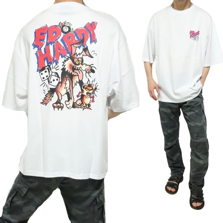 エドハーディー ed hardy Tシャツ かわいい 狼/ウルフ メンズ tシャツ プリント 半袖 ...