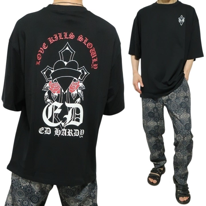 【人気☆かわいい☆オシャレ☆Ed Hardy】黒Tシャツ　ドクロ　ハート M エドハーディ ハート スカル Tシャツ Mサイズ 黒 - メルカリ