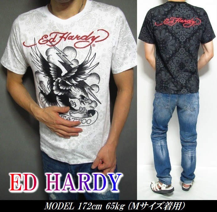 【Ed Hardy】イーグル 黒/赤 クロップ半袖ラグランTシャツ チビT Ed Hardy エドハーディー Tシャツ メンズ ED HARDY 半袖