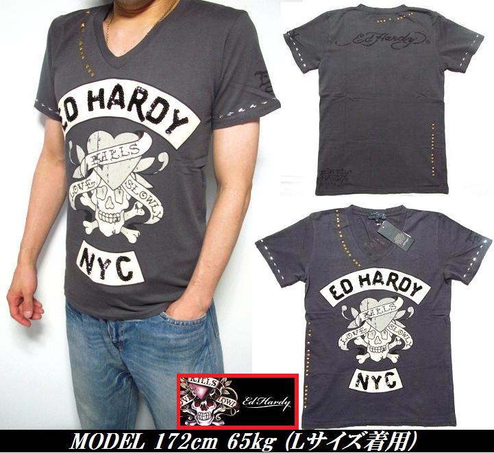 エドハーディー Tシャツ メンズ ED HARDY スカル Vネック スタッズ 