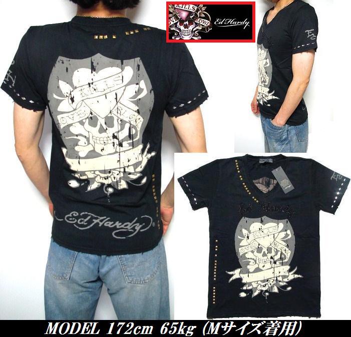 エドハーディー Tシャツ メンズ ED HARDY スカル 半袖 スタッズ Vネック