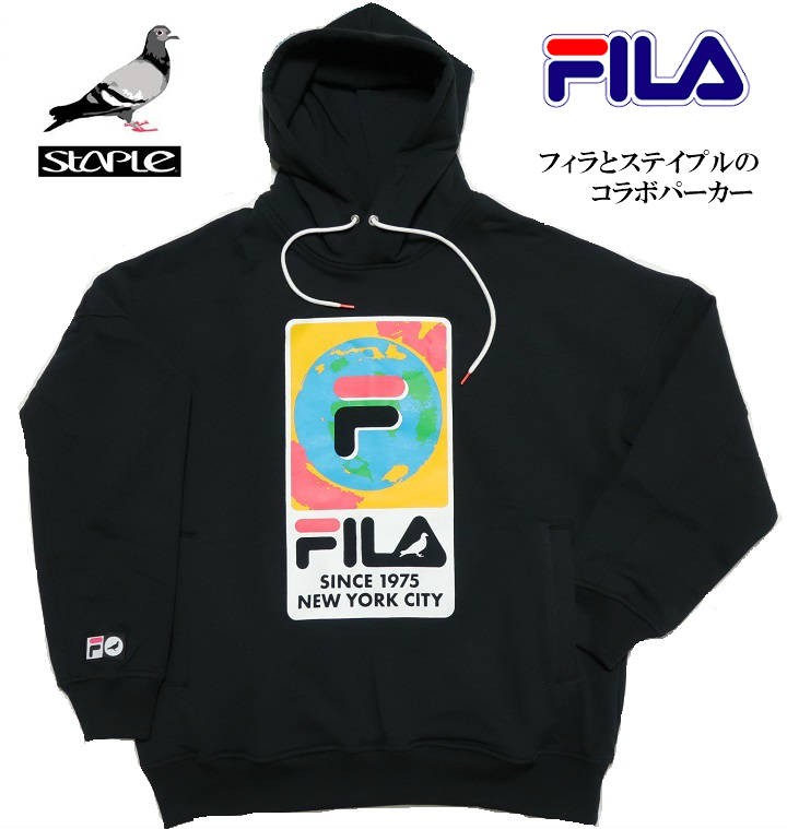 FILA staple コラボ パーカー メンズ/レディース ブラック サイズS-XL フィラ ステ...