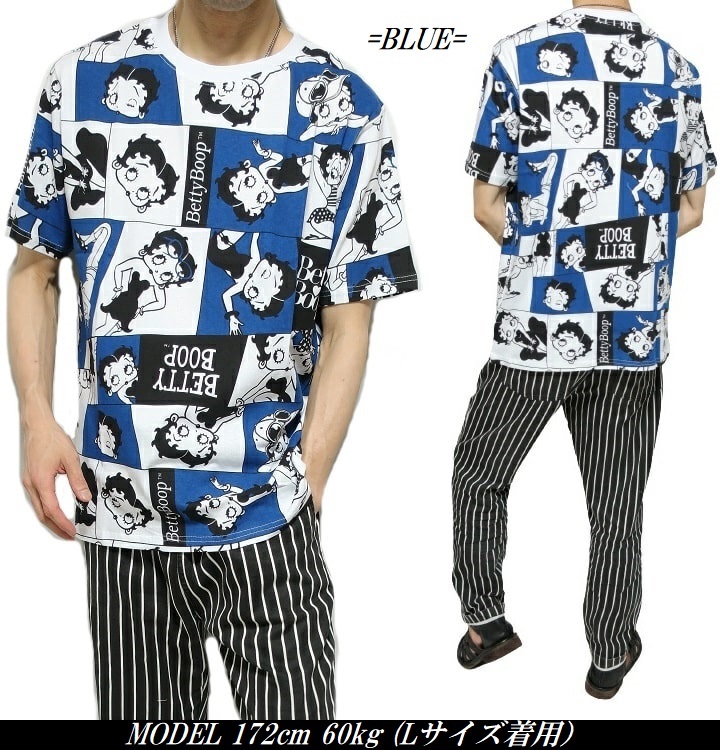 ベティーブープ ベティちゃん 服 グッズ 総柄 ベティ・ブープ Tシャツ メンズ  カットソー 半袖 betty boop M-XL｜shinkirohjacket｜02