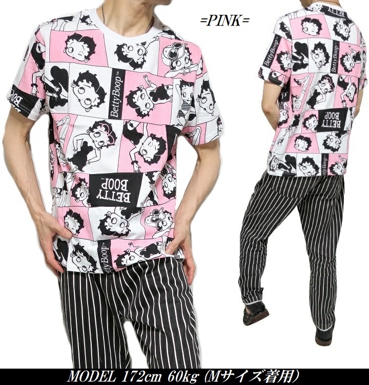 ベティーブープ ベティちゃん 服 グッズ 総柄 ベティ・ブープ Tシャツ メンズ  カットソー 半袖 betty boop M-XL｜shinkirohjacket｜03