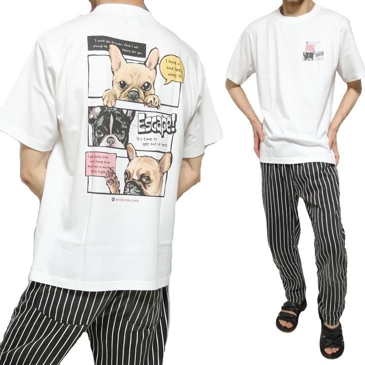 Tシャツ メンズ 半袖 エスケイプ犬 ドッグ フレンチブルドッグ 犬 ドッグ プリント ユニセックス...