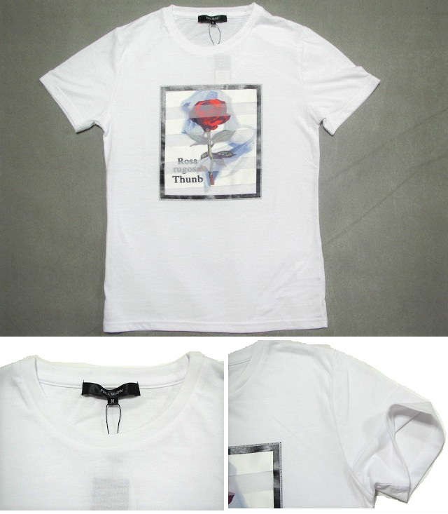メンズセレクト Tシャツ メンズ シースルー ローズ柄/貼付 花柄